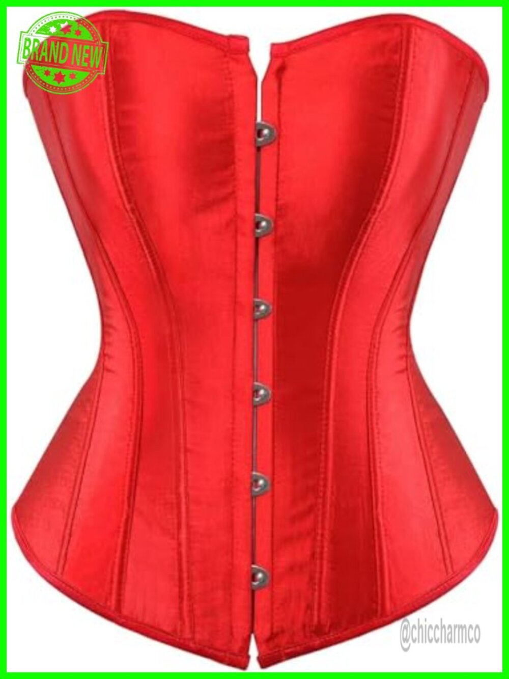 Satin Boned Overbust Corset Bustier Top Lace Back Waist Training